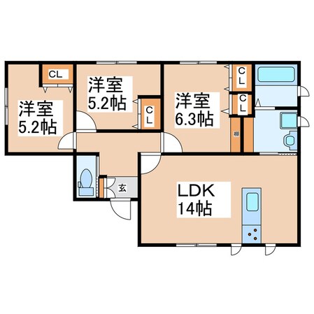 長嶺四ツ角 徒歩8分 1-1階の物件間取画像